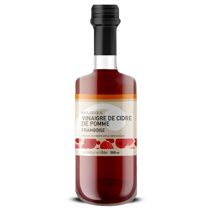 vinaigre de cidre de pomme biologique infusé aux framboises