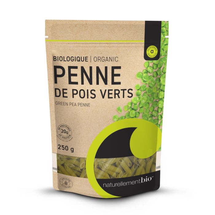 Pâtes protéinées biologiques - Penne de pois verts Pâtes protéinées biologiques - Penne de pois verts