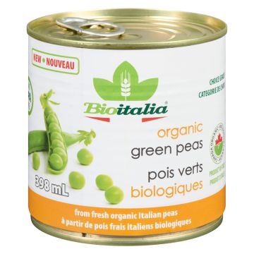 Petits pois verts biologiques en conserve