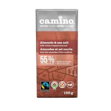 Tablette chocolat noir 55% avec amandes sel marin biologique équitable