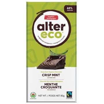 Barre chocolat noir biologique 60% cacao - Menthe croquante